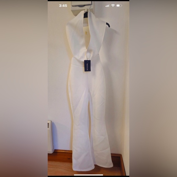 PrettyLittleThing Pants - PRETTY LITTLE THING White Bardot Flared Leg Bonded Scuba Jumpsuit